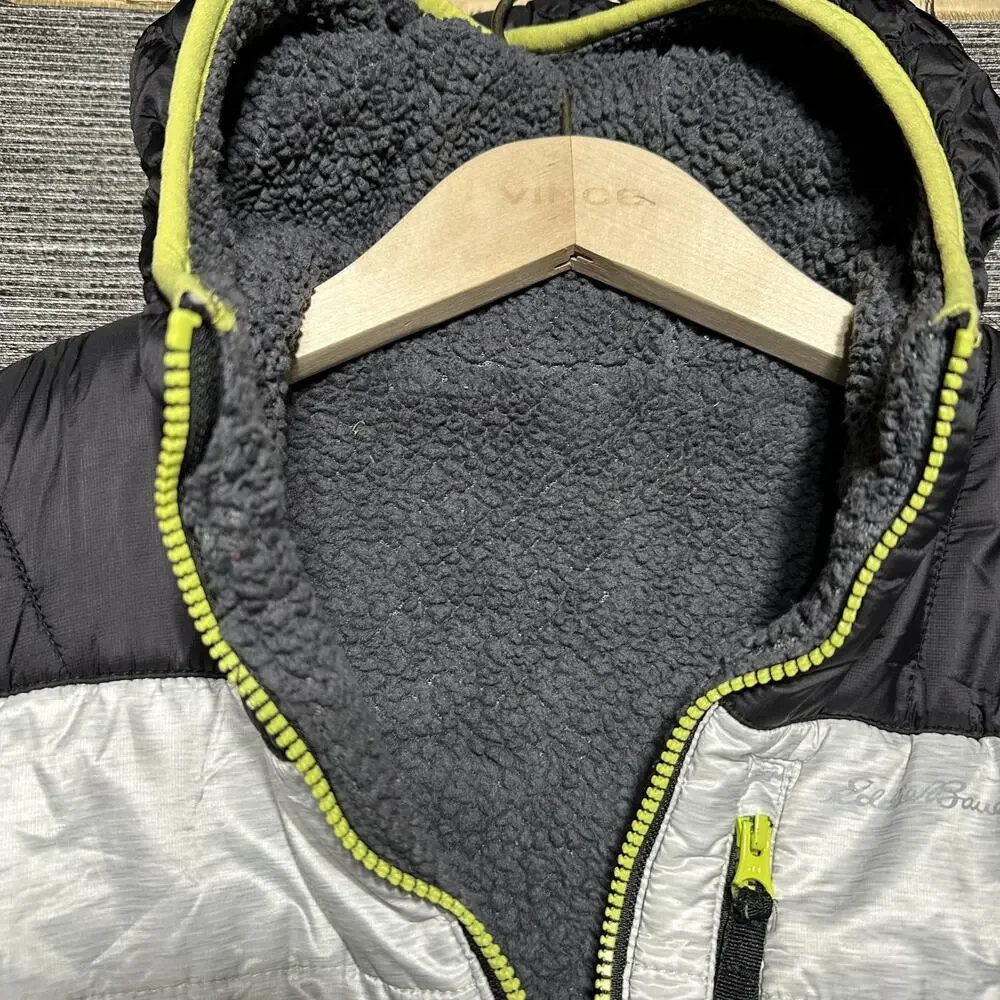 Eddie Bauer Jacket Kids M (10/12) Gray Black Full Zip Fleece Puffer Nylon